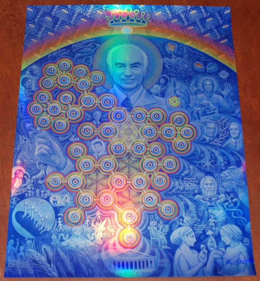 Póster serigrafía en lámina holográfica Alex Grey impresión artística Albert Hofmann S/# 150 certificado de autenticidad Foto 3 de 4