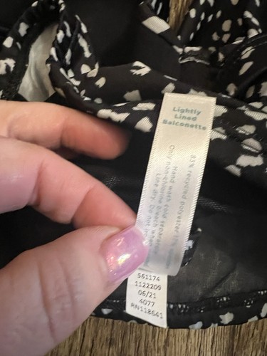 Cacique Lane Bryant Swim Top Bikini Lightly Lined Balconette 44C Black White Dot - Picture 4 of 4