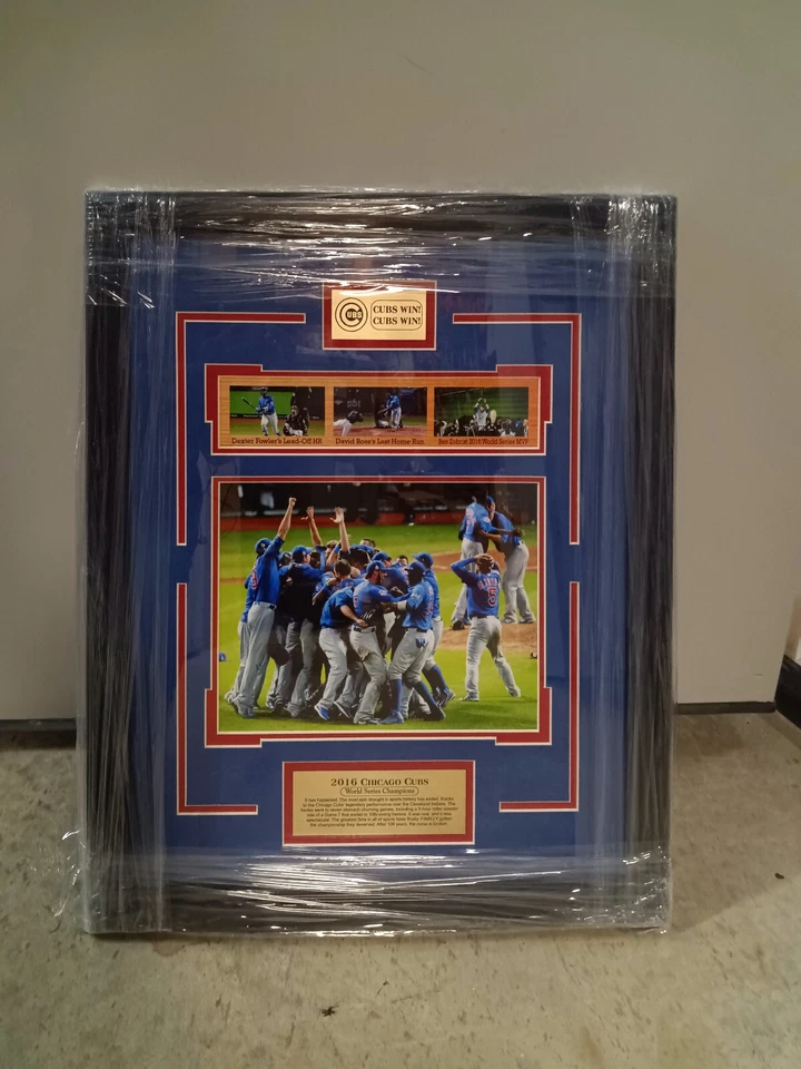 Foto de los Chicago Cubs 2016 "Cubs Win" con marco personalizado 22x18 Fowler Ross Zobrist Foto 3 de 3