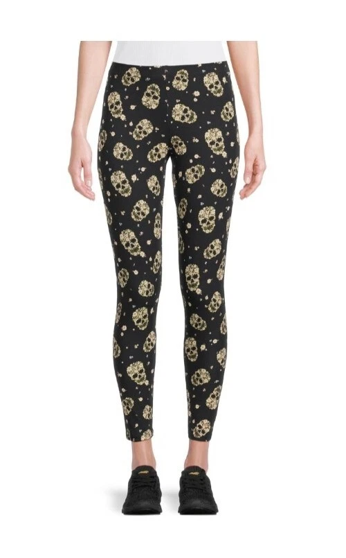 Леггинсы с черепом на лодыжке S M L XL 3X голова-скелетон желтые с цветочным рисунком без границ - Изображение 4 из 4