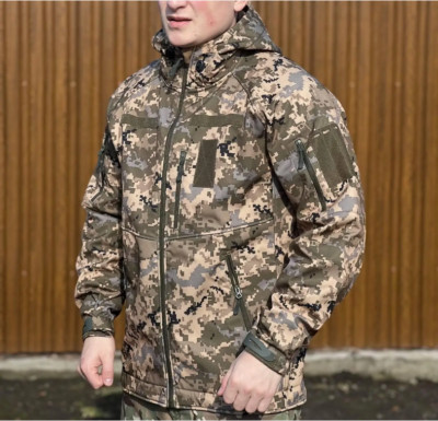 ウクライナ軍放出品　国旗パッチ付きPIXL CAMO 迷彩ジャケット　MM-18 Tactical pixel camo jacket Windproof winter fleece jacket