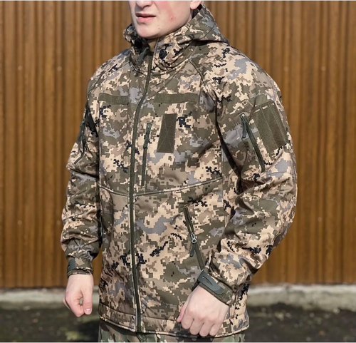 Ukrainian SoftShell Jacket Tactical Military Combat Camouflage Pixel mm-14 - Afbeelding 1 van 6