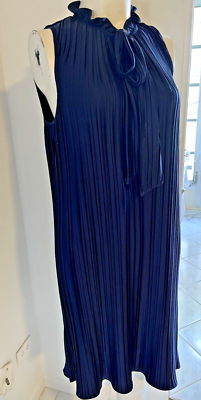 dkny sleeveless pleated tie neck shift dress DKNY Sleeveless Pleated Tie Neck Shift Dress IRIS BLUE SIZE 10 new NWT flare