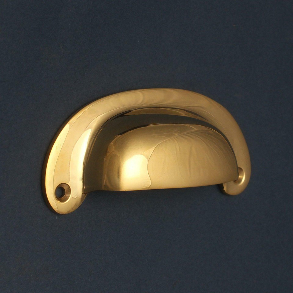 SOLID BRASS CABINET KNOBS CUPBOARD CUP PULL DRAWER HANDLES KITCHEN ...