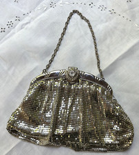 Vintage Whiting Davis Silvertone Mesh Purse Bag w/ Rhinestone Accented Clasp