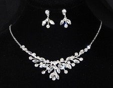 Cubic Zirconia Necklace  Earrings Set Bridal Wedding Handmade Jewelry Set 8219