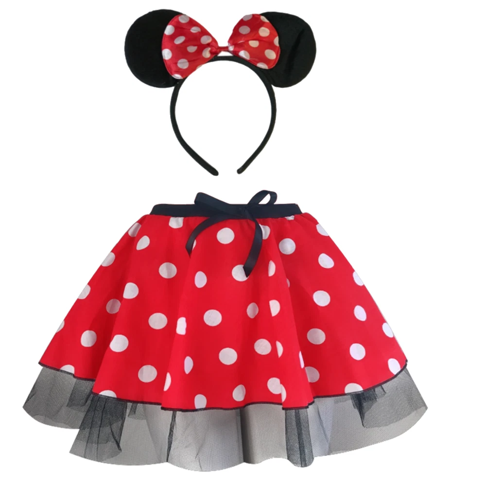 Ladies MINNIE MOUSE Costume Style Fancy Dress - 12 length SKIRT AND EARS  SET