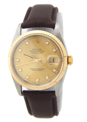 Rolex Datejust 16233 Mens Steel & 18K Gold Watch w/FACTORY Diamond Dial