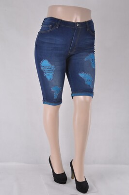 NWT Ladies Stretch bermuda Jeans blue denim basic jeans size 14 #NC-030