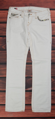True Religion white decorated Straight Leg Denim Jeans Pants 29