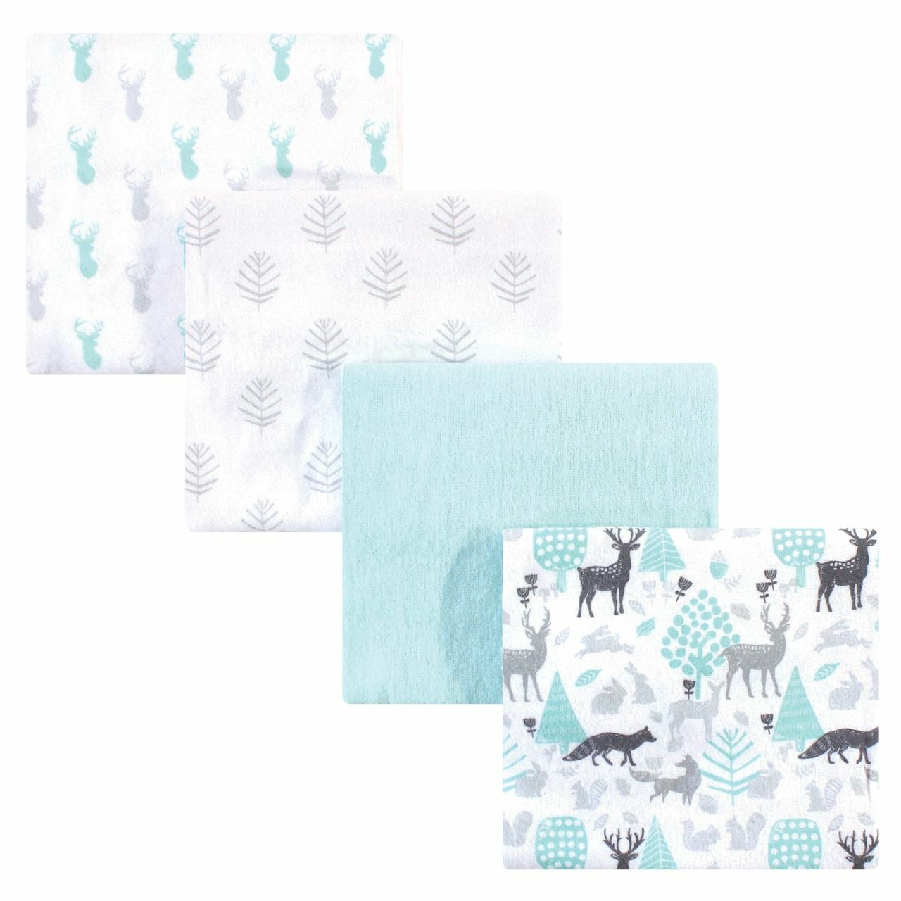 Hudson Baby Flannel Receiving Blanket, 4-Pack, Linocut/Woodland Neutral, One Siz