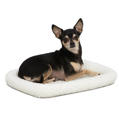 MidWest Homes for Pets Bolster Dog Bed 18L-Inch White Fleece Dog Bed or Cat B...