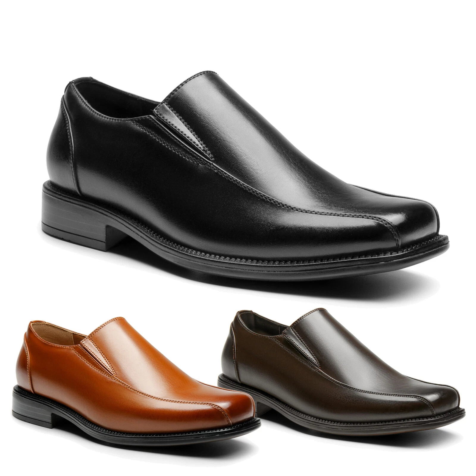 Men Dress Loafers Slip-ons Shoes Square Toe Breathable Leather Linings WIDE SIZE