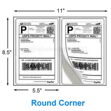 50-4000 Mailing Shipping Labels 8.5 x 5.5 Round Corner Half Sheet Self Adhesive