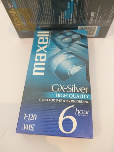 NEW! NEVER OPENED lot of 6 blank vhs tapes.Maxell gx-silver - Picture 2 of 3