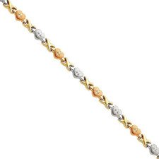 NEW 14K TRI COLOR GOLD LIGHT STAMPATO HEARTS X BRACELET