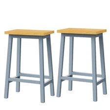 Kitchen Counter Chairs with Footrests, Set of 2 Solid Wood Bar Stools