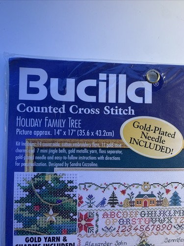 Bucilla Holiday albero genealogico contato punto croce 84022 oro filato charms vintage 1998 - Foto 4 di 15