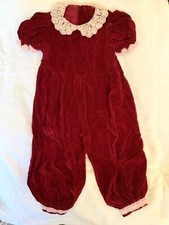 Vintage Handmade Red Velvet  Lace Child  s Romper Jumper Children  s Clothing