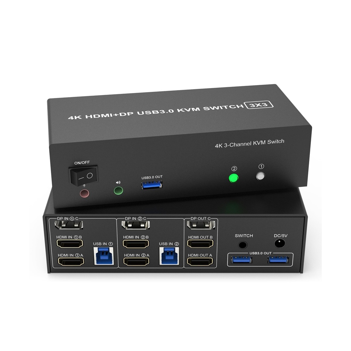 KVM Switch 3 Monitors 2 Computers 4K@60Hz, 2 HDMI+