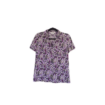 Fred David Womans 1970's Como Purple White Black Poka Dot Button Blouse Size: S