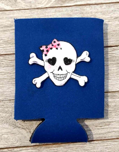 Totenkopf Kreuz Knochen Rosa Schleife Dose Koozie Schaum Blau Bier Soda Zusammenklappbar