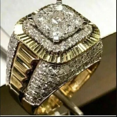 3 Ct Round Cut Lab Created Diamond Men's Wedding Ring 14K Yellow Gold Plated