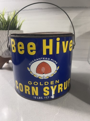 Bee Hive Golden Corn Syrup VTG Tin Red/Yellow/Gold 10LBS Capacity - Picture 1 of 7