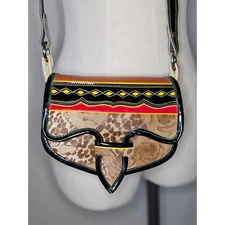  JERICO Cowhide Leather Vintage Accordion Style Crossbody Shoulder Bag