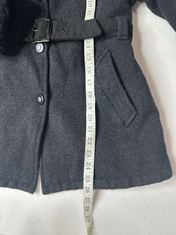 ADIO Y2K женщин уголь шерсти смесь пальто искусственного меха отделки подпоясанный куртка маленький - Изображение 4 из 4