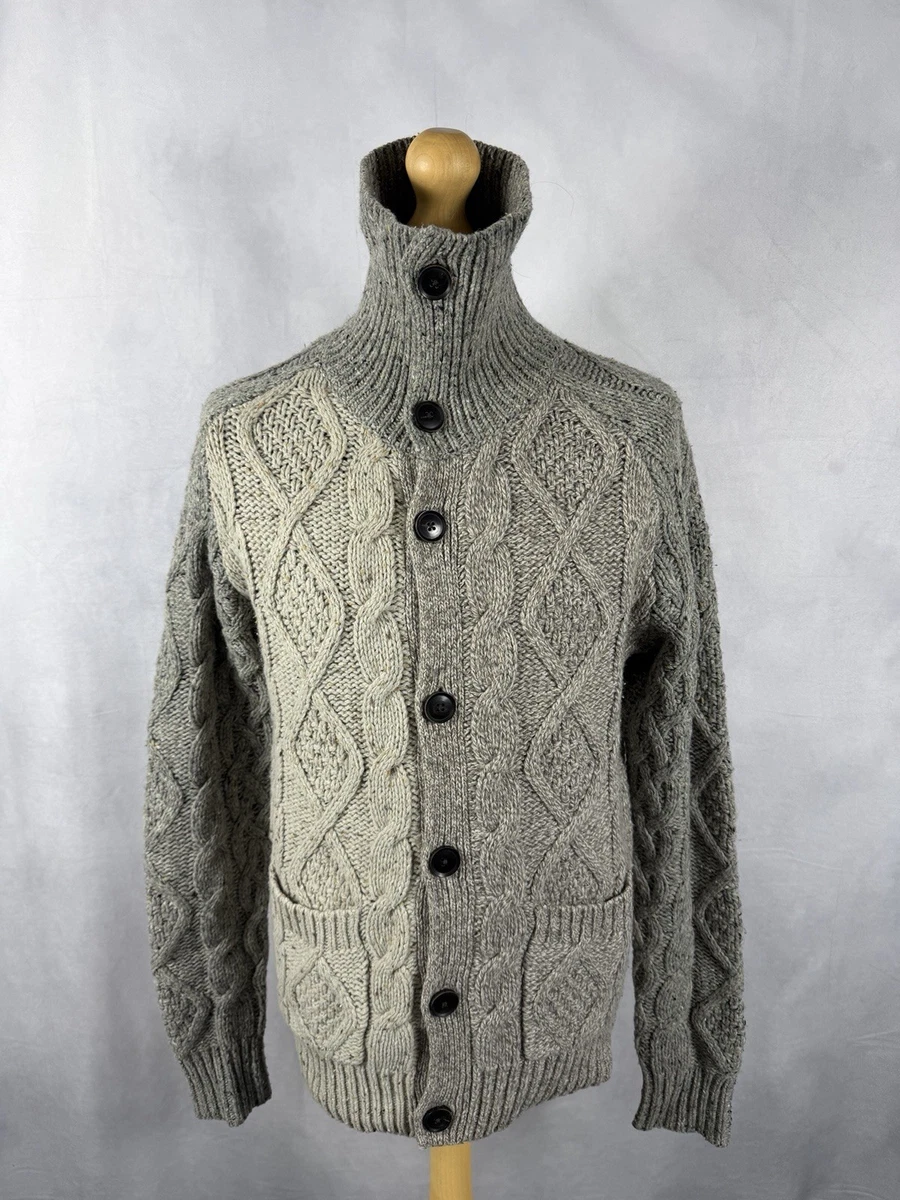 Cárdigan AllSaints Tankien para Hombres M Gris Grueso Tejido con Cable Lana de Cordero Jersey