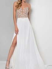 NEW Terani Couture Embellished White Dress 2 Small Beaded Illusion Mesh Wedding
