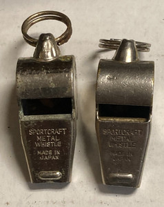 2 Vintage Sportcraft Metal Silver Color Whistles w/ Cork Balls Made in Japan