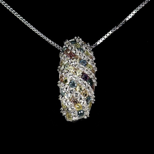 925 Sterling Silver Necklace Round Sapphire Topaz Gemstone 18 Inch