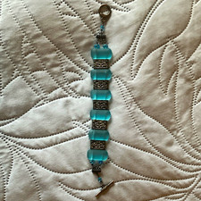 Sea Glass Blue Beaded Bracelet with Silver Tone Spacers Toggle Closure
