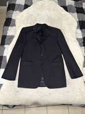Burberry London Mens Navy Blue Wool Striped 3 Button Blazer Jacket Size 40R