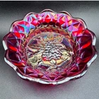 Fenton Ruby Red Carnival Glass Grape Scalloped Bowl Iridescent Candy Dish Vtg.