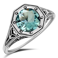 3CT Natural Aquamarine 925 Sterling Silver Art Deco Style Ring Sz 9 US6