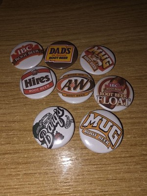 8 Root Beer Abzeichen HIRES Becher A&W DAD'S American Pop Culture 1980 Style Pins