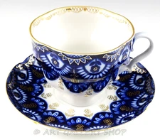 Vintage Lomonosov Imperial Porcelain COBALT BLUE AND GOLD TEA CUP & SAUCER Mint