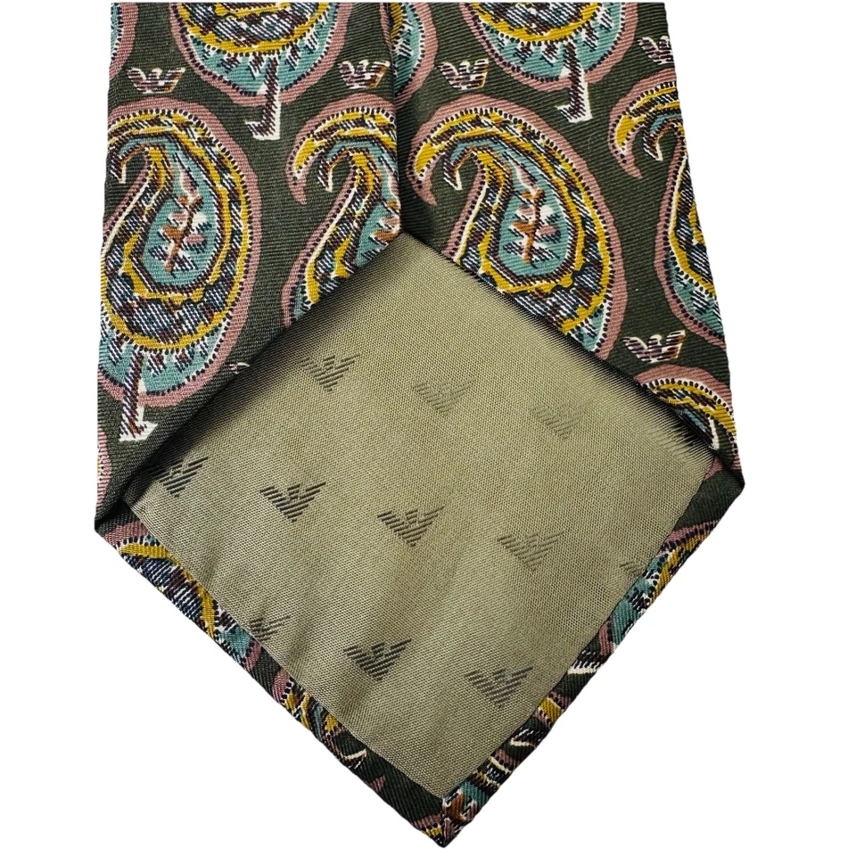 EMPORIO ARMANI GORGEOUS 绿色 PAISLEY 丝绸领带 意大利 4 x 58.5 设计师 豪华 — 第 4/4 张图片