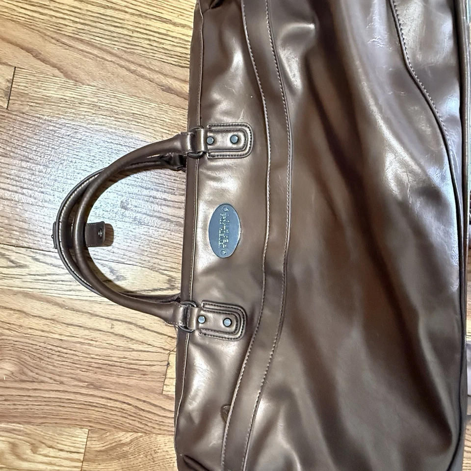 Vintage Kenneth Cole Reaction Brown Leather Rolling Weekender Duffel - Image 3 of 4