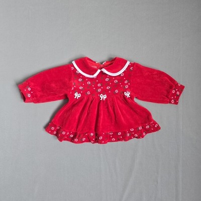 Baby Kleid mit Langen Ärmeln und Kragen, Reißverschluss, Rot, Blumen Gr.0-3Monat