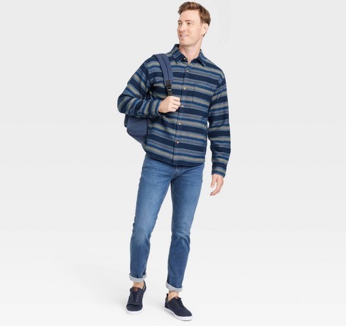 Camicia uomo a righe in flanella pesante manica lunga con bottoni - Goodfellow S - Foto 3 di 3