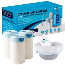 Commode Liners with Absorbent Pads - 60 Leak-Proof Disposable Bags with 60 Ab...