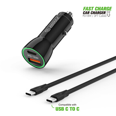 FOR T-Mobile Revvl 6 5G Car Charger PD & USB-A w 3ft C to C Cable