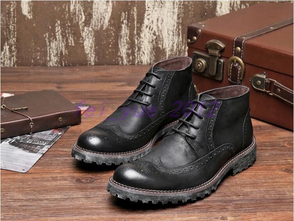 Uomo British Brogue Pelle Carved New High Top Oxfords Ankle Stivali Fomral Shoes