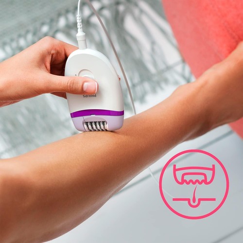 Philips BRE225/00 Satinelle Essential Epilatore Elettrico Compatto, Bianco/Viola - Foto 4 di 6