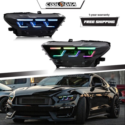 For 2015-2017 Ford Mustang RGB Projector Headlights Sequential LED Signal Pair - Picture 1 of 24