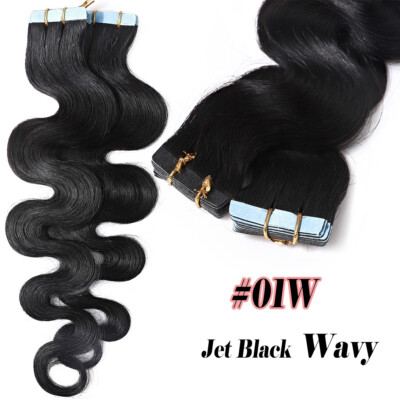 CLEARANCE Tape In Real Remy Human Hair Extensions Skin Weft Body Wave Curly 150G